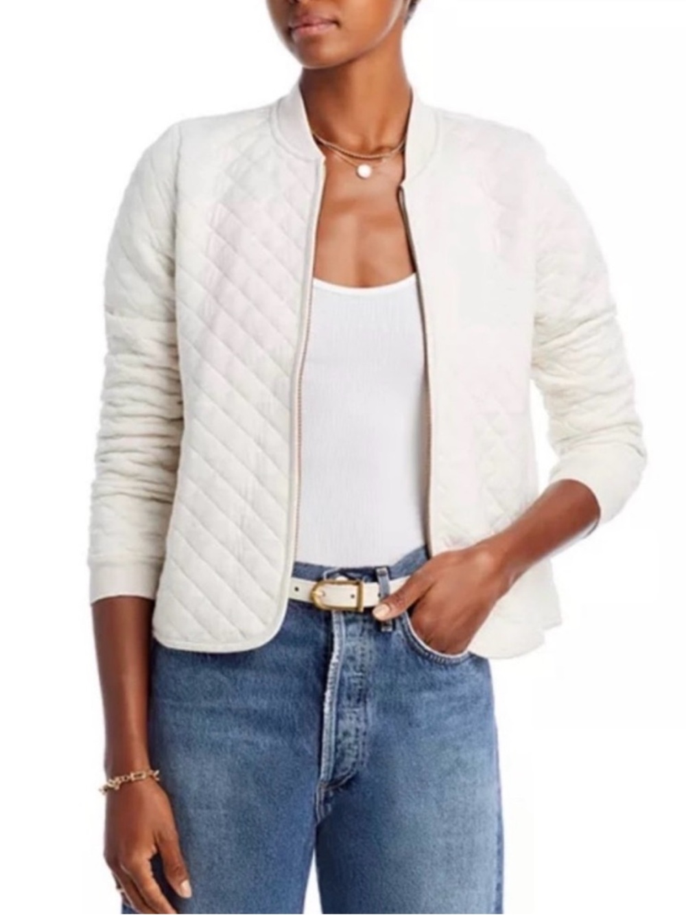 Marine Layer Quilted Cream Bomber Jacket, Size Small, Excellent Condition